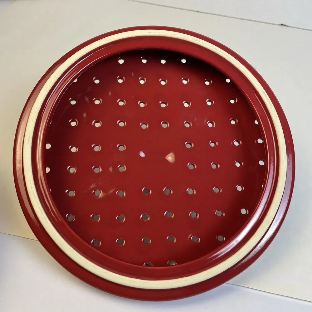 Chantal Vegetable Steamer Tortilla Warmer Ceramic Dish Red 1.5QT Veggie Steamer